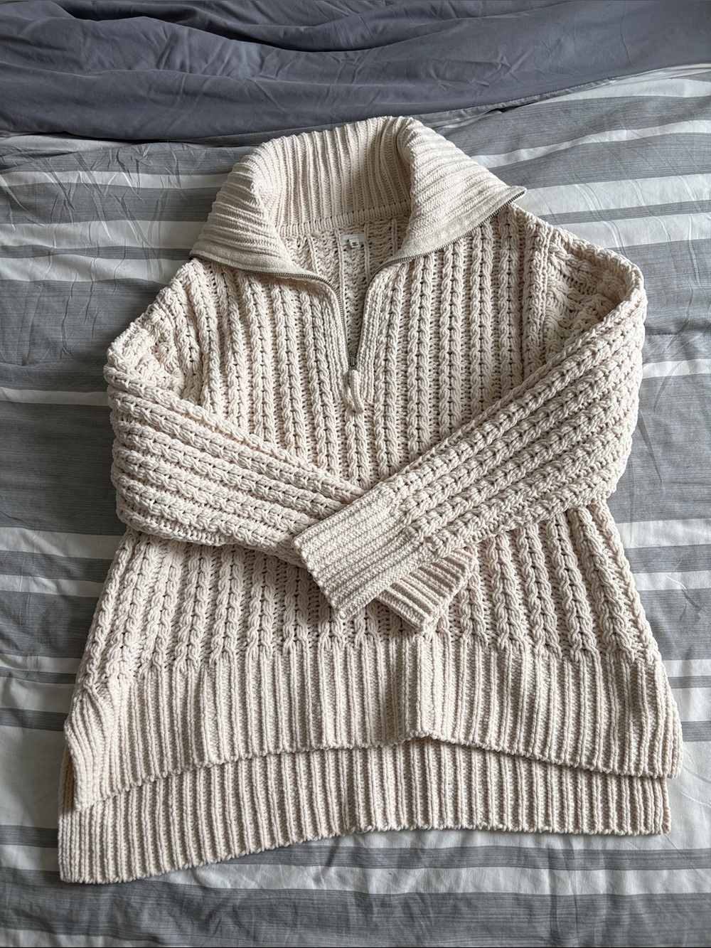 Aerie | Cream Cable Knit Half-Zip Sweater